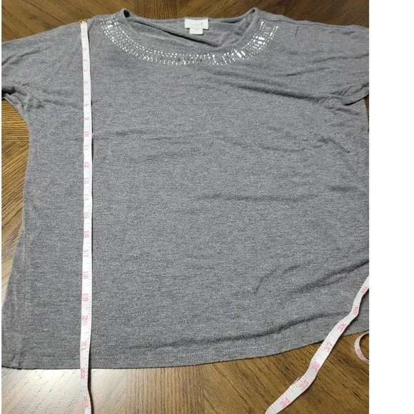 Jaclyn Smith Womens Gray Embellished Neckline 3/4 Sleeve Top Plus Size L/G - Picture 6 of 6